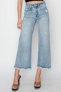 HIGH RISE FRONT PATCH POCKET ANKLE FLARE JEANS