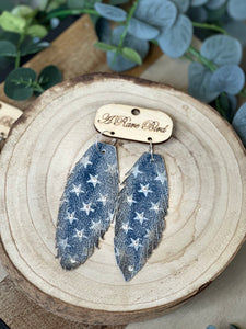 Leather Blue Star Ear Ring