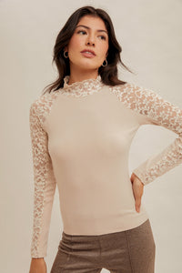 Mockneck Long Sleeve W/Lace Top