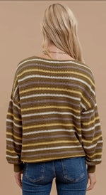 Load image into Gallery viewer, Blu Pepper Olive Multicolor Stripe Crochet Knit Sweater
