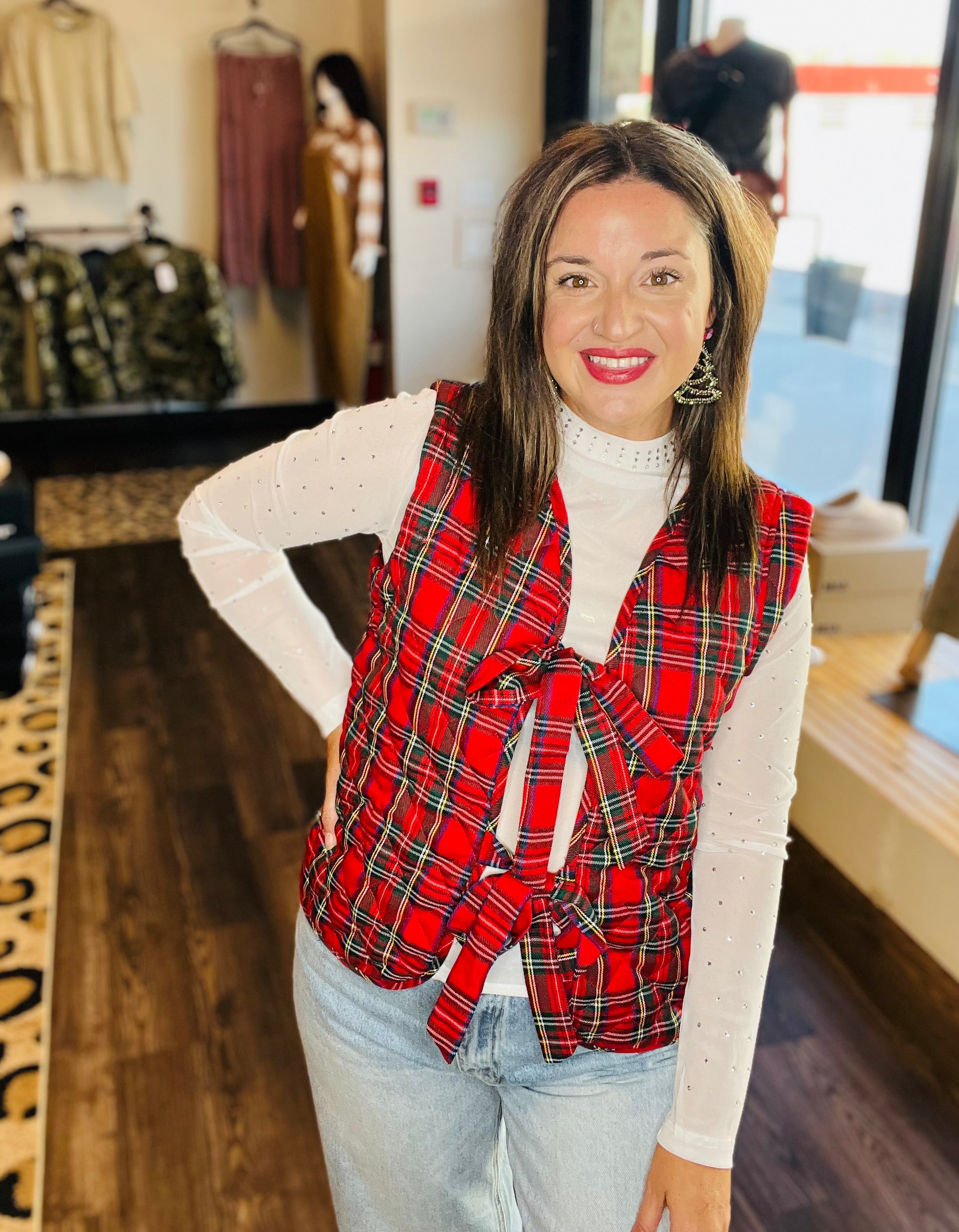 Quilted Bow Tie Plaid Vest