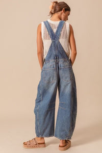 Washed Denim Slouchy Pants Overalls