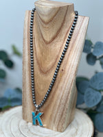 Load image into Gallery viewer, Navejo Pearl Turquoise Letter Necklace
