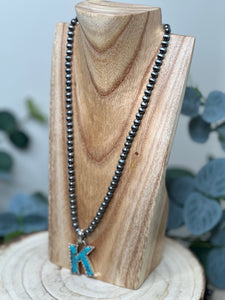 Navejo Pearl Turquoise Letter Necklace