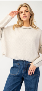 Eesome Stitch Point Long Sleeve Cropped Sweater