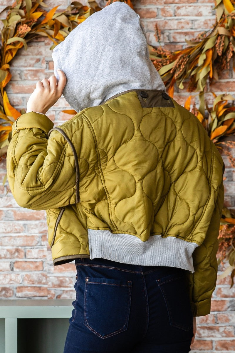 Quilted Crop Jacket w/Detachable Hood