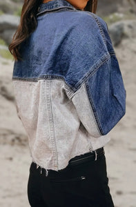 Aapparella Color Block Raw Hem Denim Jacket