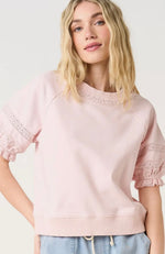 Load image into Gallery viewer, Pink Lace Detailed Puff Sleeve Top
