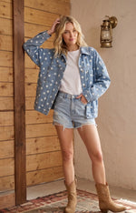 Load image into Gallery viewer, Oversized Polka Dot Denim Jacket
