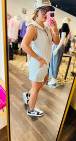 Load image into Gallery viewer, French Terry Zip Front Sleeveless Hooded Romper
