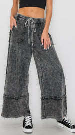 Load image into Gallery viewer, J.HER ~ Mineral-Washed Wide Pants with Raw Hem Frayed Detail

