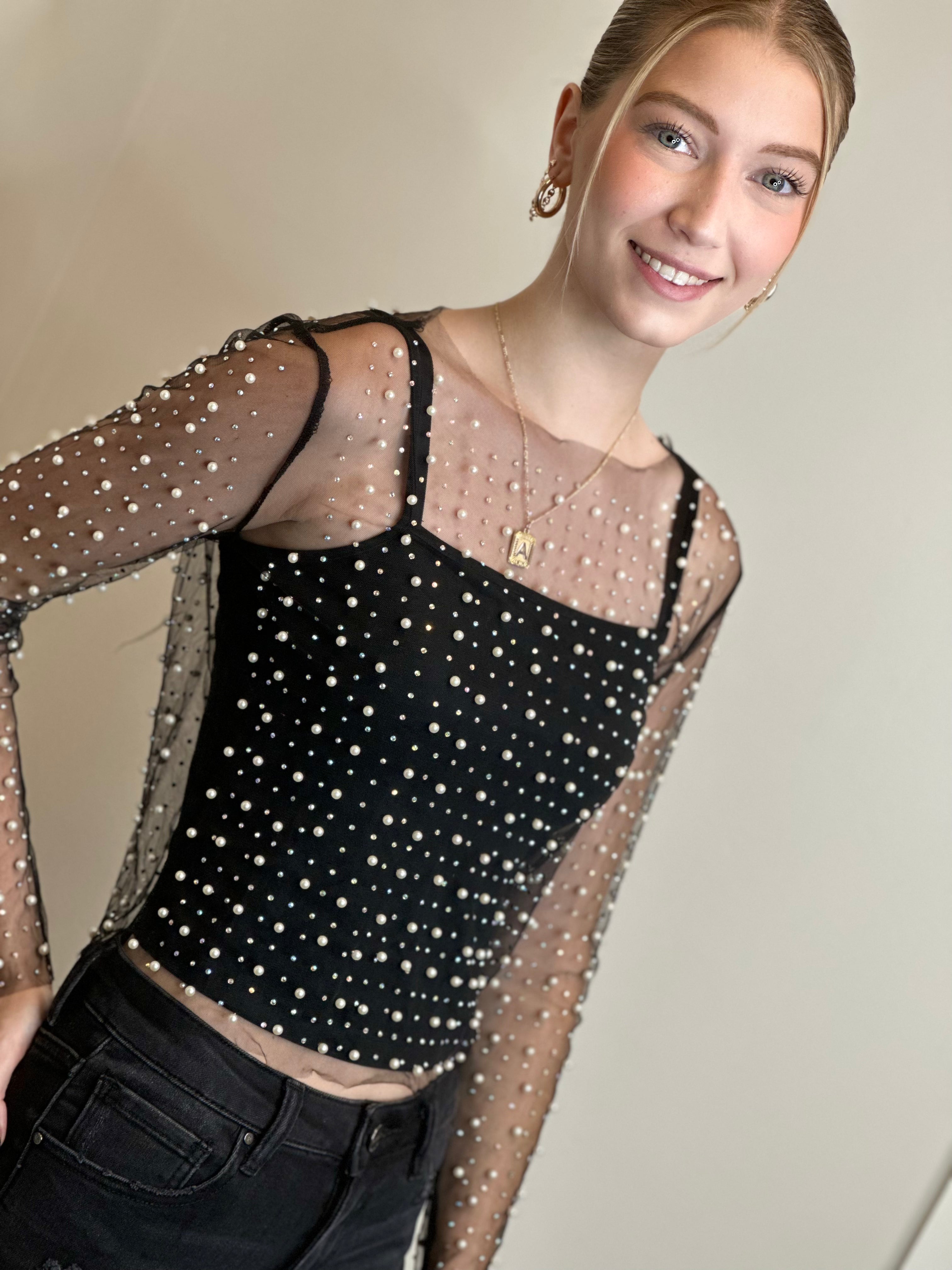 Embellished Mesh Top