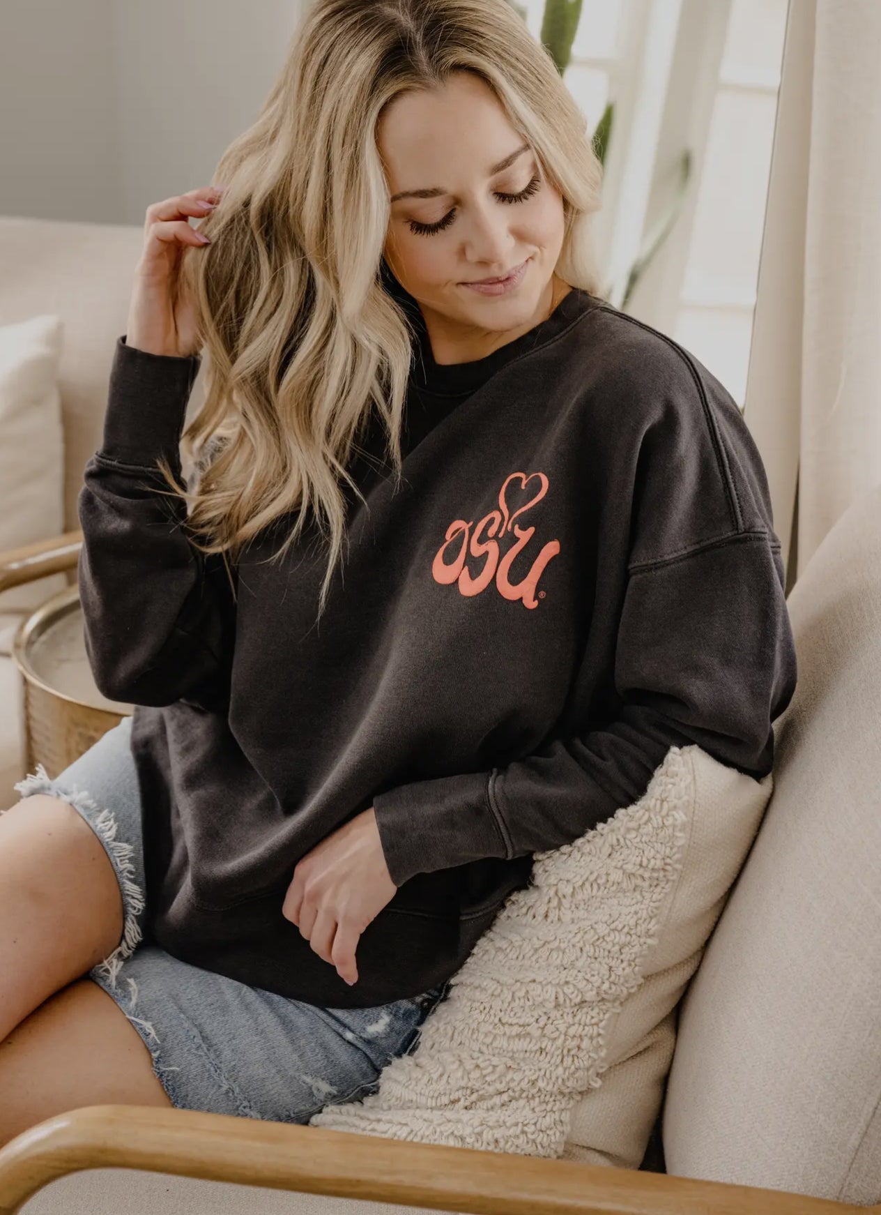 LivyLu ~ Osu Cowboys Lyric Puff Ink Black Hi-Dive Sweatshirt *Licensed