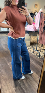 Load image into Gallery viewer, Risen High Waist Front Seam Wide Leg Denim
