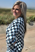 Load image into Gallery viewer, STERLING KREEK CHECKED IN TURQUOISE LONG SLEEVED TOP
