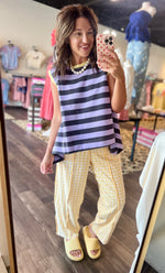 Load image into Gallery viewer, Summer Yellow Soft Knit Brushed Gingham Barrel Pants

