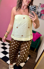 Load image into Gallery viewer, Lemon Polka Dot Strapless Top
