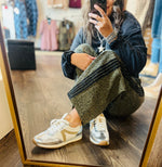 Load image into Gallery viewer, Stripe Trim Dusty Olive Leopard Pant
