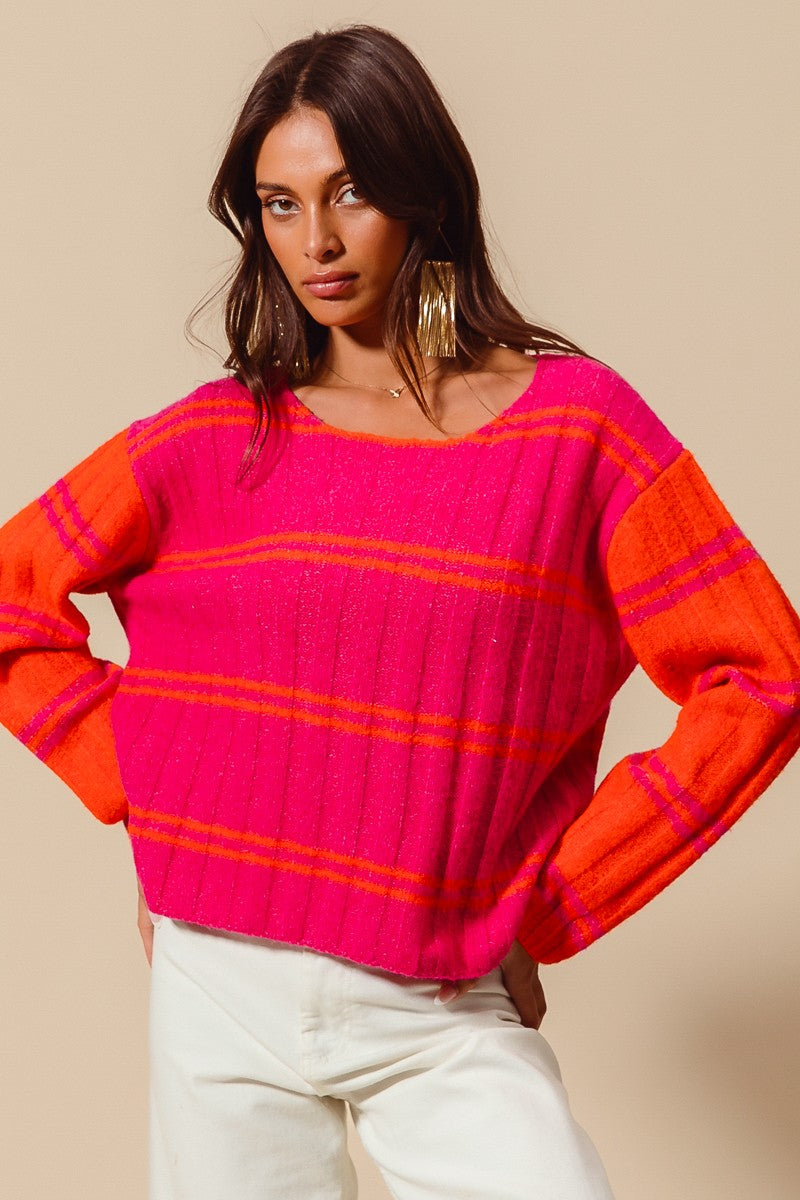 Double Stripe Knitted Sweater Top