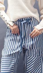Load image into Gallery viewer, Urban Daisy Railroad Pinstripe Utility Pant
