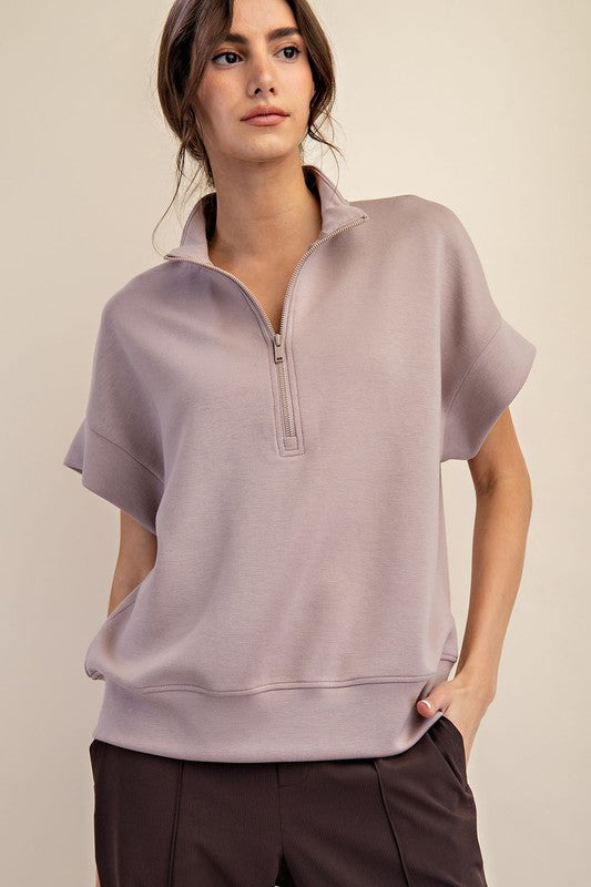 Quarter  Zip Short Sleeve Top