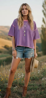 Load image into Gallery viewer, Sewn and Seen ~ Boho Striped Oversized Knit Top
