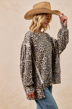 Load image into Gallery viewer, Leopard Print Oversized Waffle Thermal Top
