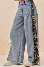 Load image into Gallery viewer, Camo Washed Denim W/Bows
