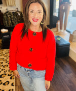 Load image into Gallery viewer, Chunky Red Cardigan W/ Gold Buttons
