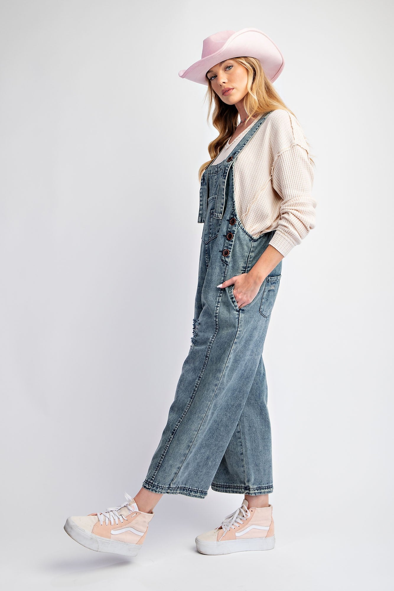 Washed  Denim Loose Fit Crop Overall