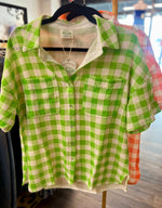 Load image into Gallery viewer, Neon Checked Button Down Top
