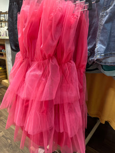 Umgee Tiered Midi Dress with Ruffled Sleeves in Hot Pink