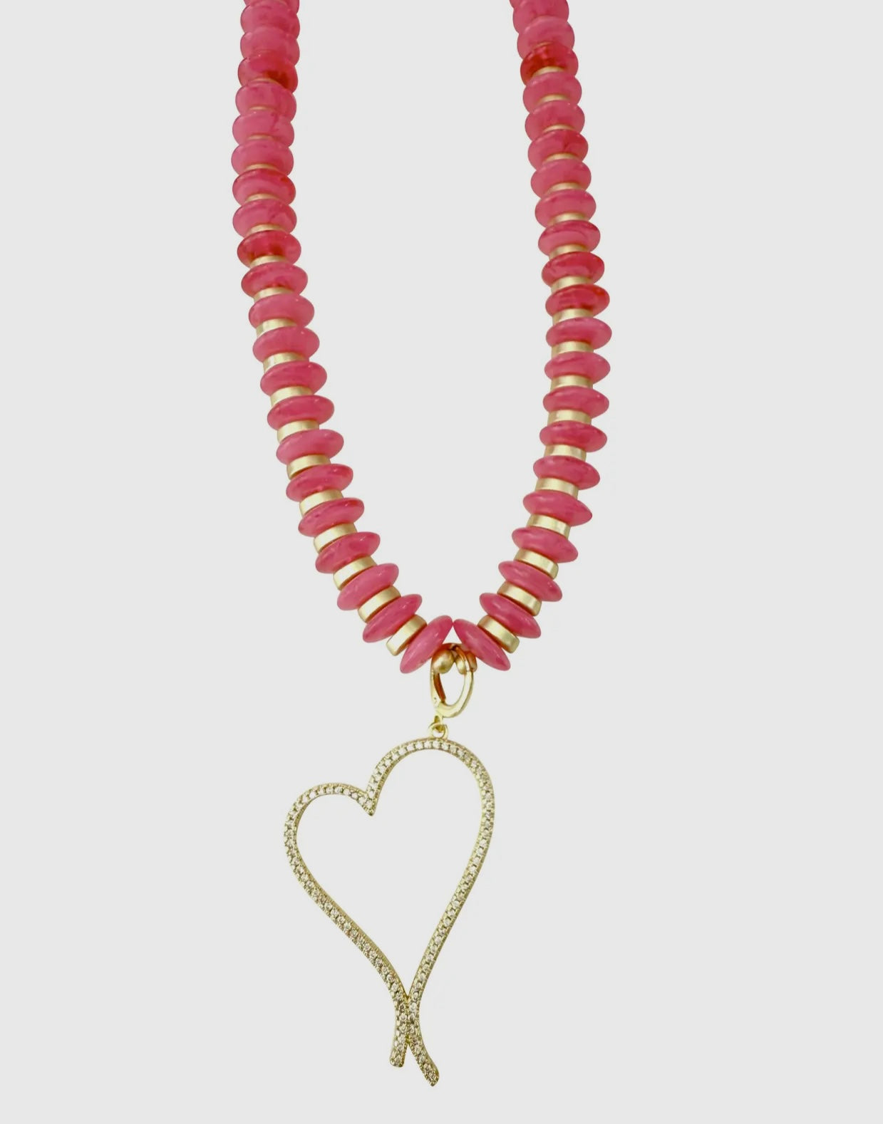 Poppy Hot Pink Beaded Necklace with Fancy Heart Charm