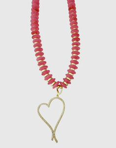 Poppy Hot Pink Beaded Necklace with Fancy Heart Charm