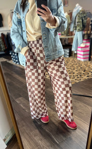 Turquoise Haven Brown Checker Mesh Pants