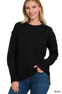 Melange Hi-Low Round Neck Sweater