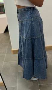 Risen Tiered Denim Maxi Skirt