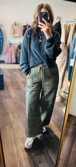 Load image into Gallery viewer, Stripe Trim Dusty Olive Leopard Pant
