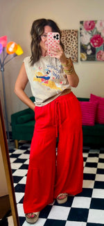 Load image into Gallery viewer, Sewn and Seen ~ Linen Blend Tiered Wide Leg Palazzo
Full Length Pant (Black, Natural or Red)
