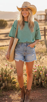 Load image into Gallery viewer, Sewn and Seen ~ Striped Oversized Knit Top (Red or Green)
