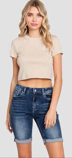 Load image into Gallery viewer, Petra153 ~ High Rise Bermuda w/ Cuffed Hem &amp; stretch

