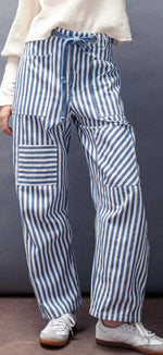 Load image into Gallery viewer, Urban Daisy Railroad Pinstripe Utility Pant
