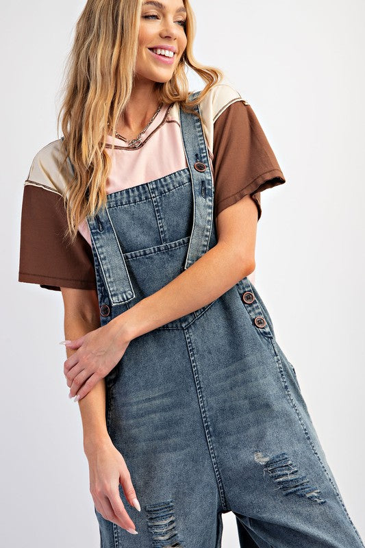 Washed Denim Loose Fit Jumpsuit