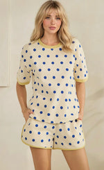 Load image into Gallery viewer, Cream Lounge W/Blue Polka Dots

