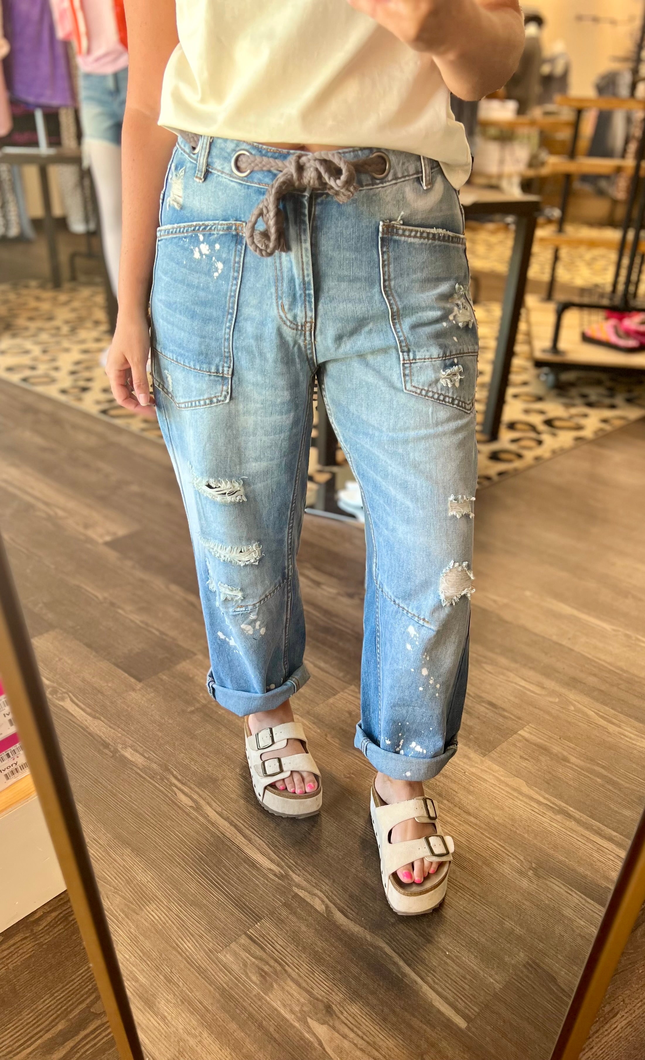 Washed Distressed Rope Denim