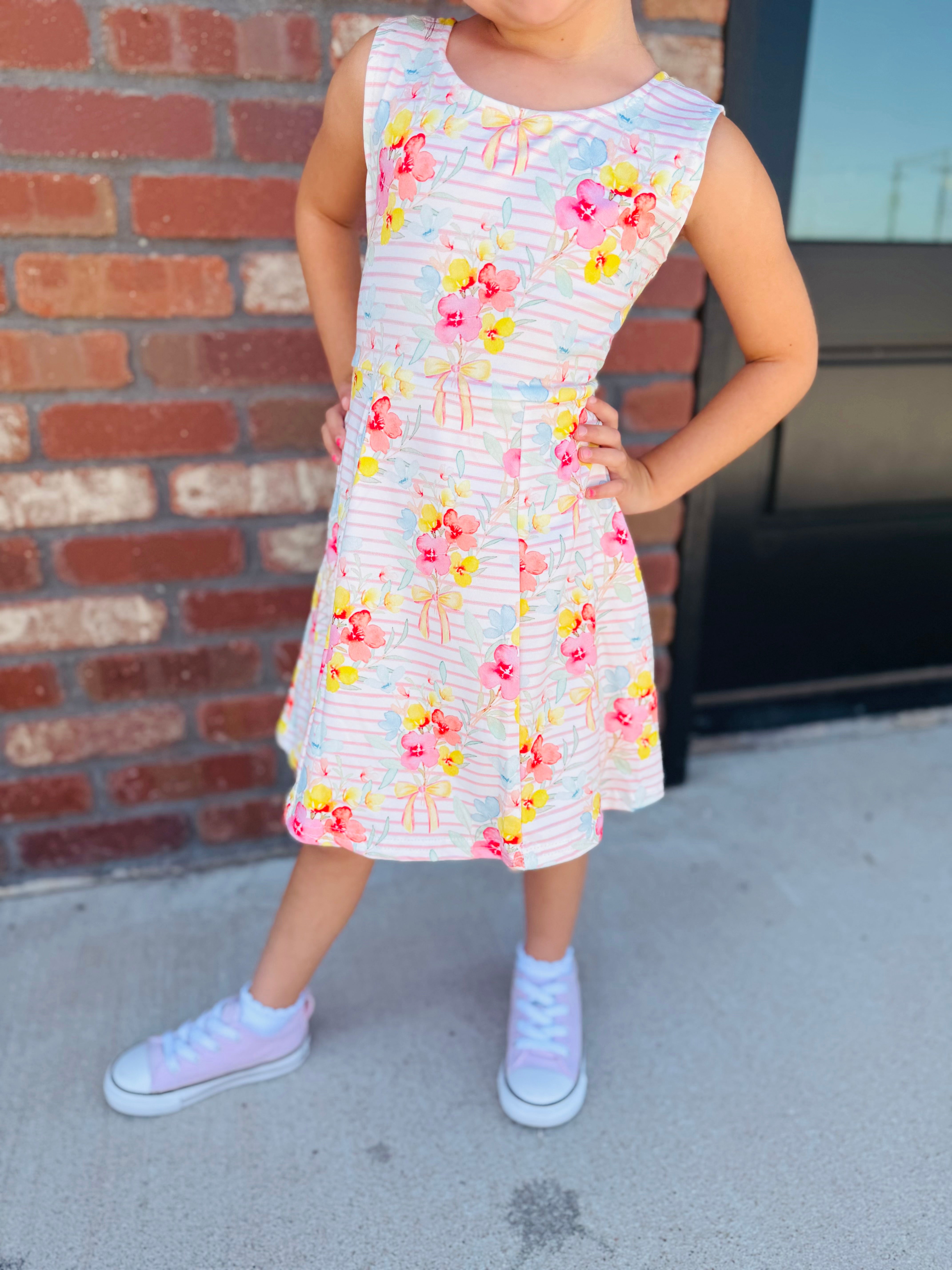 Floral & Stripes Girls Tennis Dress