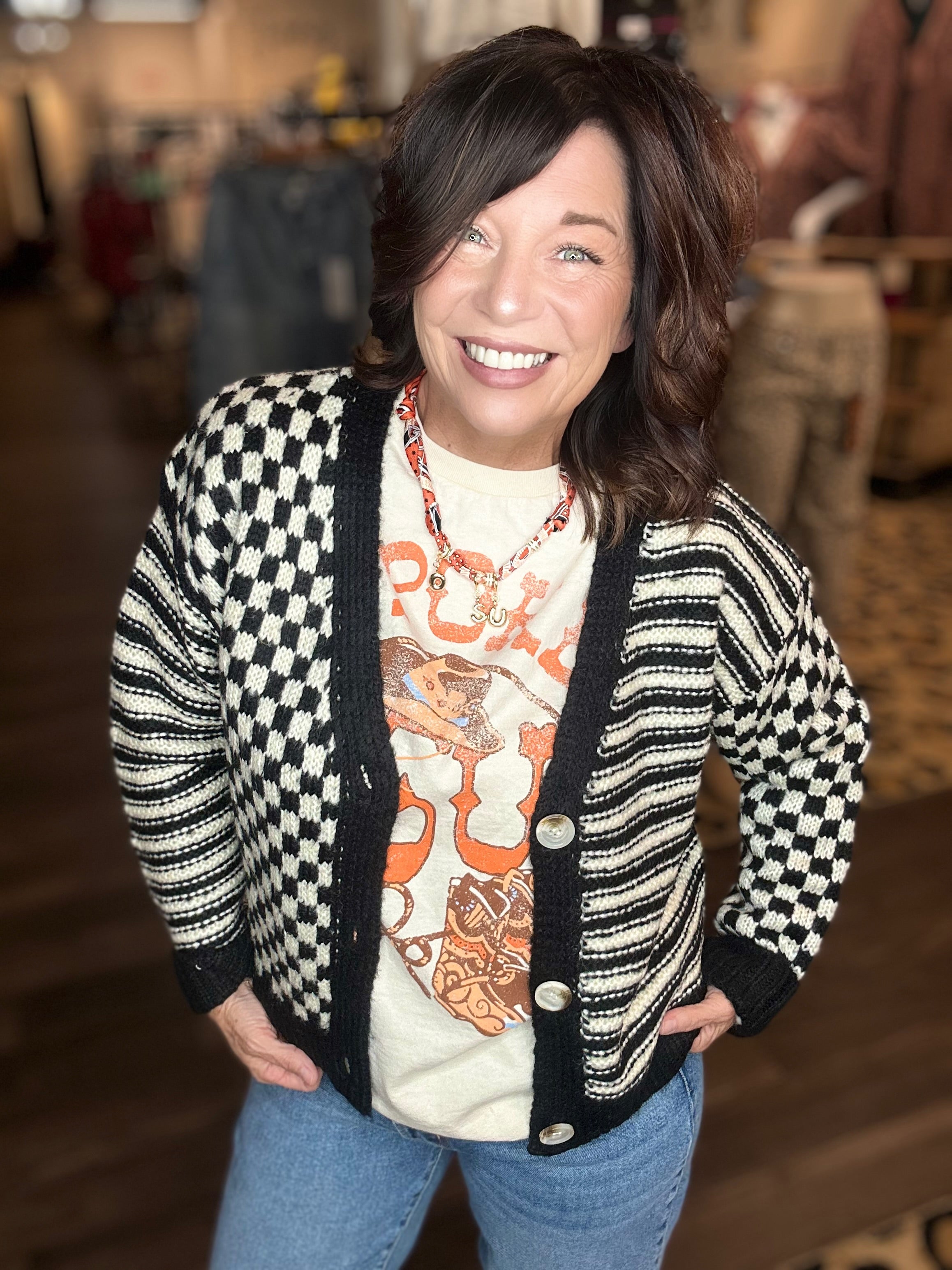 Hyfve Checkered Black/Cream Cardigan