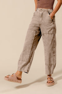 Mineral Washed Mid Rise Barrel Pant