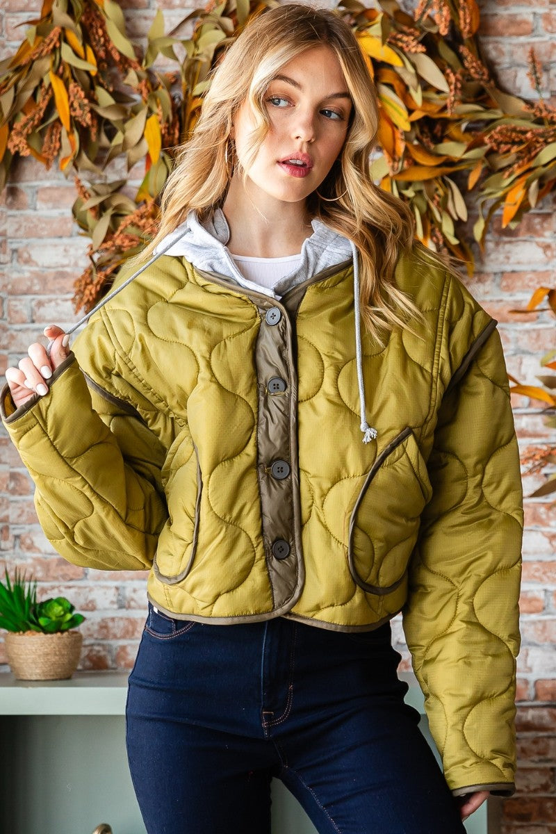 Quilted Crop Jacket w/Detachable Hood