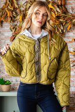 Load image into Gallery viewer, Quilted Crop Jacket w/Detachable Hood
